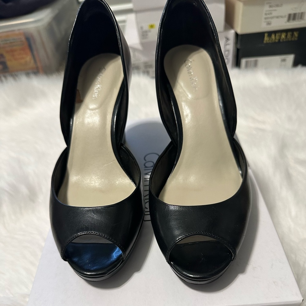 Calvin Klein Gabbie Kid Skin Open Toe Wedge Shoes
